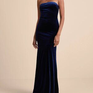 Lulus Mesmerizing Elegance Navy Blue Velvet Back Bow Maxi Dress - Size L